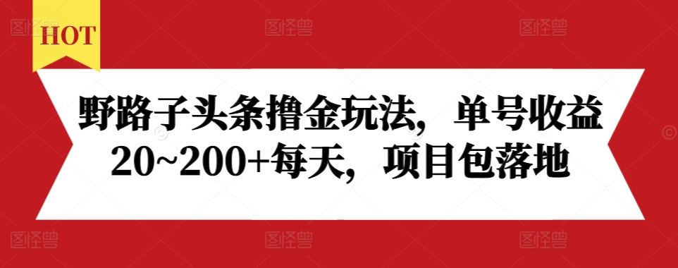 野路子头条撸金玩法，单号收益20~200+每天，项目包落地-纵横项目网