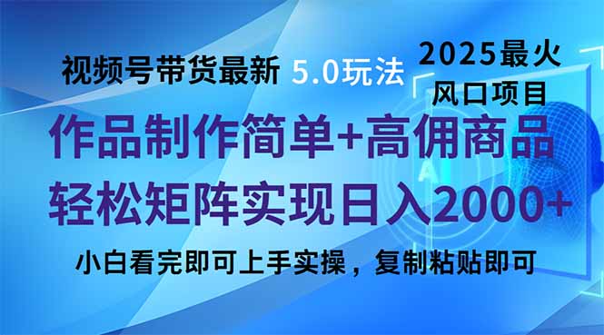 视频号带货最新5.0玩法，作品制作简单，当天起号，复制粘贴，轻松矩阵…-纵横项目网