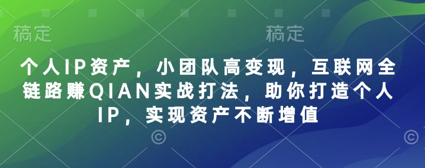 个人IP资产，小团队高变现，互联网全链路赚QIAN实战打法，助你打造个人IP，实现资产不断增值-纵横项目网