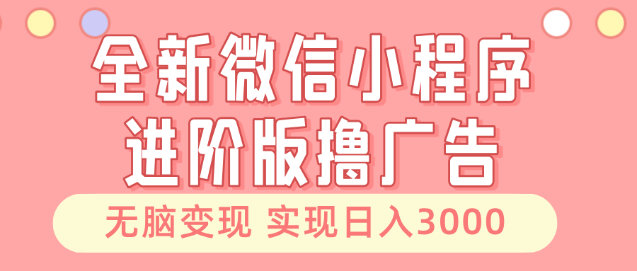全新微信小程序进阶版撸广告 无脑变现睡后也有收入 日入3000＋-纵横项目网