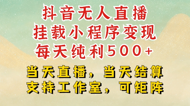 抖音无人直播挂载小程序变现每天纯利500+当天直播，当天结算支持工作室，可矩阵【揭秘】-纵横项目网