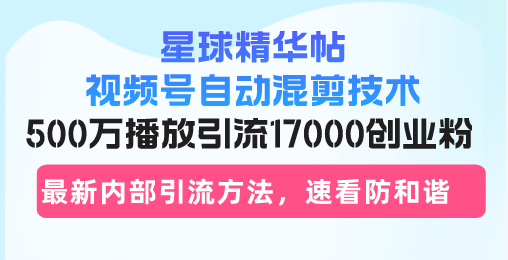 星球精华帖视频号自动混剪技术，500万播放引流17000创业粉，最新内部引…-纵横项目网