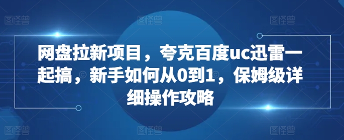 网盘拉新项目，夸克百度uc迅雷一起搞，新手如何从0到1，保姆级详细操作攻略-纵横项目网