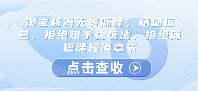 淘宝蓝海无货源课，精细运营，拒绝短平快玩法，拒绝简短课程凑章节-纵横项目网