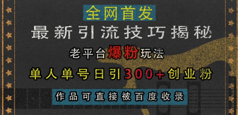 最新引流技巧揭秘，老平台爆粉玩法，单人单号日引300+创业粉，作品可直接被百度收录-纵横项目网