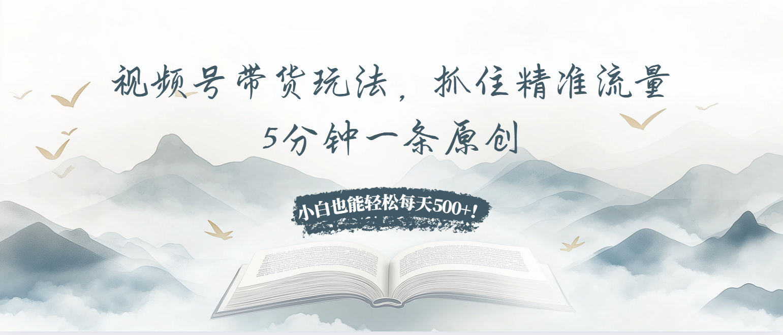 视频号带货玩法，抓住精准流量，5分钟一条原创，小白也能轻松每天500+！-纵横项目网