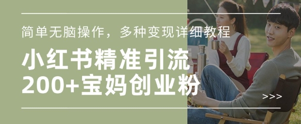 小红书混剪日引200+宝妈创业粉，简单无脑操作，多种变现详细教程-纵横项目网