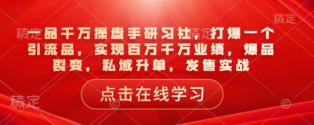 一品千万操盘手研习社，打爆一个引流品，实现百万千万业绩，爆品裂变，私域升单，发售实战-纵横项目网