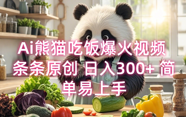 Ai熊猫吃饭爆火视频 条条原创 日入300+ 简单易上手-纵横项目网