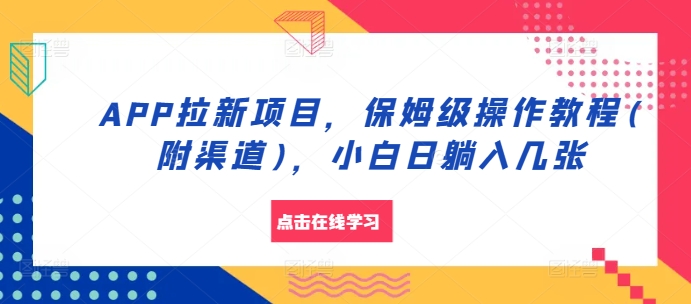 APP拉新项目，保姆级操作教程(附渠道)，小白日躺入几张【揭秘】-纵横项目网