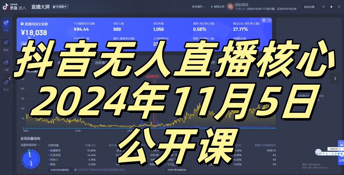 抖音无人直播核心公开课，咸鱼翻身小白可做带有睡后收入月入过万太简单【揭秘】-纵横项目网