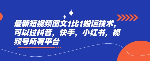 最新短视频图文1比1搬运技术，可以过抖音，快手，小红书，视频号所有平台-纵横项目网