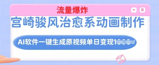 宫崎骏风治愈系动画制作，AI软件一键生成原创视频流量爆炸，单日变现多张，详细实操流程-纵横项目网