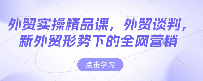 外贸实操精品课，外贸谈判，新外贸形势下的全网营销-纵横项目网