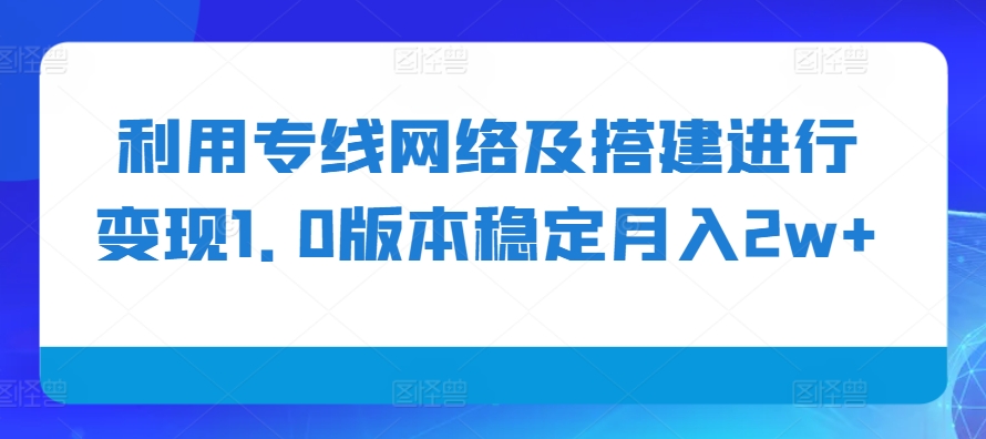 利用专线网络及搭建进行变现1.0版本稳定月入2w+【揭秘】-纵横项目网