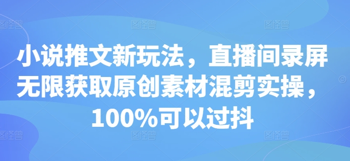 小说推文新玩法，直播间录屏无限获取原创素材混剪实操，100%可以过抖-纵横项目网