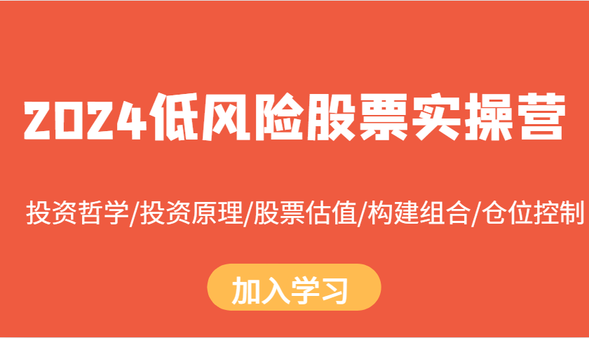 2024低风险股票实操营：投资哲学/投资原理/股票估值/构建组合/仓位控制-纵横项目网