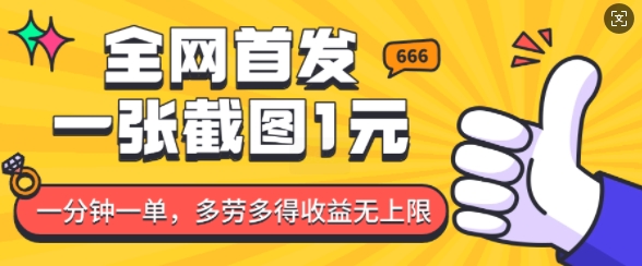 全网首发，一张截图1块钱，一分钟一单，多劳多得，收益无上限-纵横项目网