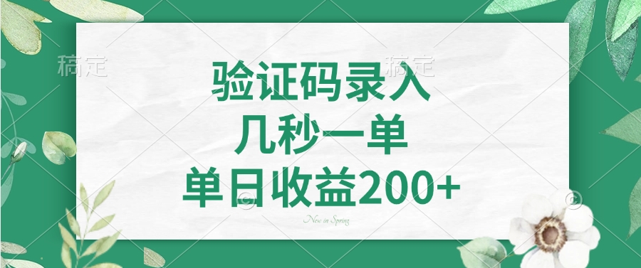 验证码录入，几秒一单，单日收益200+-纵横项目网