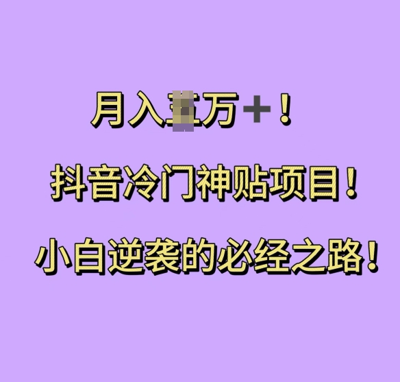 抖音冷门神贴项目，小白逆袭的必经之路，月入过W【揭秘】-纵横项目网