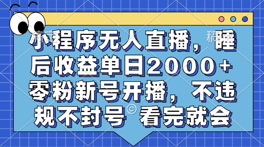 小程序无人直播，睡后收益单日2000+ 零粉新号开播，不违规不封号 看完就会-纵横项目网