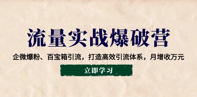 流量实战爆破营：企微爆粉、百宝箱引流，打造高效引流体系，月增收万元-纵横项目网