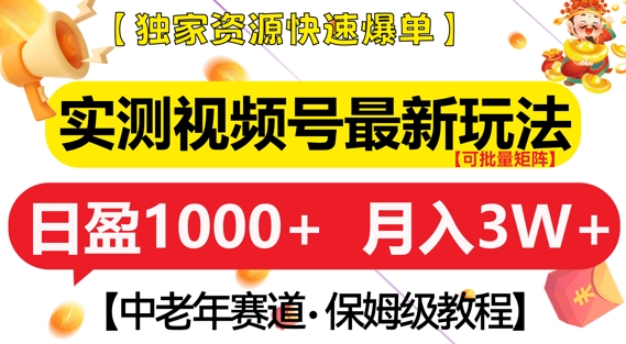 实测视频号最新玩法，中老年赛道，独家资源，月入过W+【揭秘】-纵横项目网