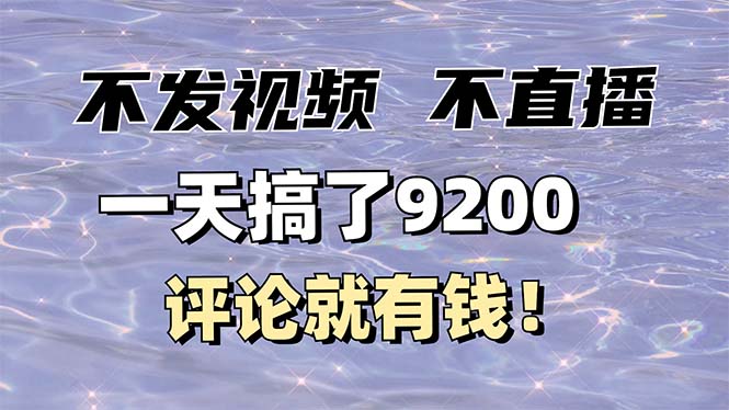 不发作品不直播，评论就有钱，一条最高10块，一天搞了9200-纵横项目网