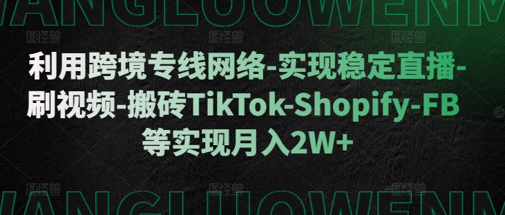 利用跨境专线网络-实现稳定直播-刷视频-搬砖TikTok-Shopify-FB等实现月入2W+【揭秘】-纵横项目网