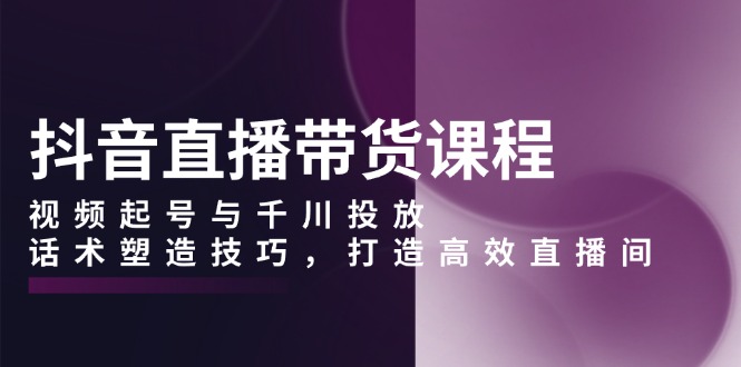 抖音直播带货课程，视频起号与千川投放，话术塑造技巧，打造高效直播间-纵横项目网