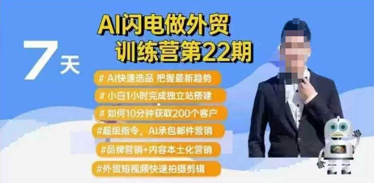 AI闪电做外贸训练营第22期：Al快速选品+小白1小时完成独立站搭建+10分钟获取200个客户等-纵横项目网