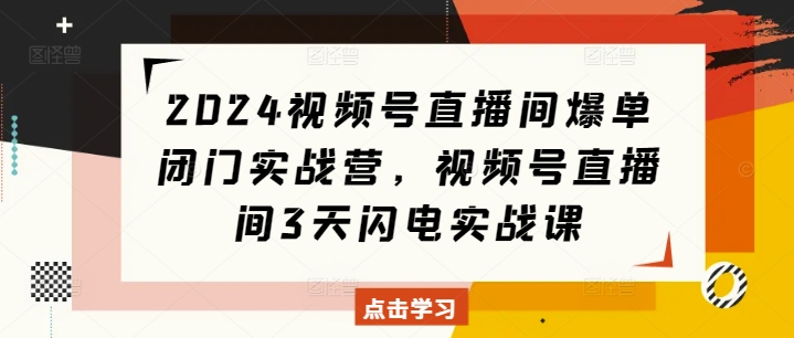 2024视频号直播间爆单闭门实战营，视频号直播间3天闪电实战课-纵横项目网